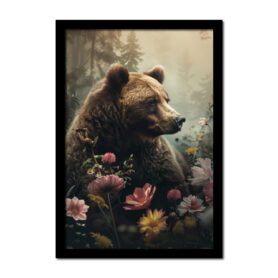 Poster bruine beer in het bos met bloemen inspiratie woonkamer slaapkamer kantoor wonen natuur