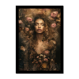 Poster vrouw in zwarte jurk omringd door bloemen inspiratie woonkamer slaapkamer kantoor