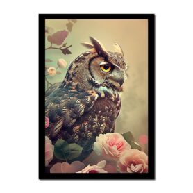 Poster uil tussen de bloemen in het bos slaapkamer woonkamer inspiratie kantoor