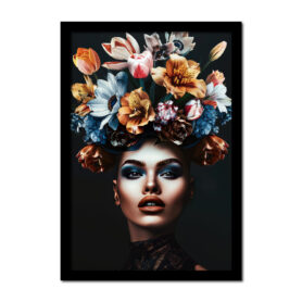 Poster vrouw met groot boeket bloemen op hoofd inspiratie slaapkamer woonkamer kantoor