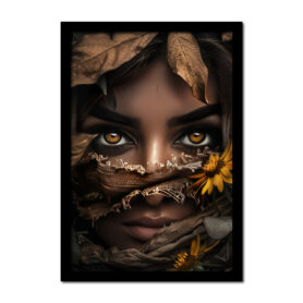 Poster vrouw kijkt door de planten woonkamer slaapkamer kantoor inspiratie