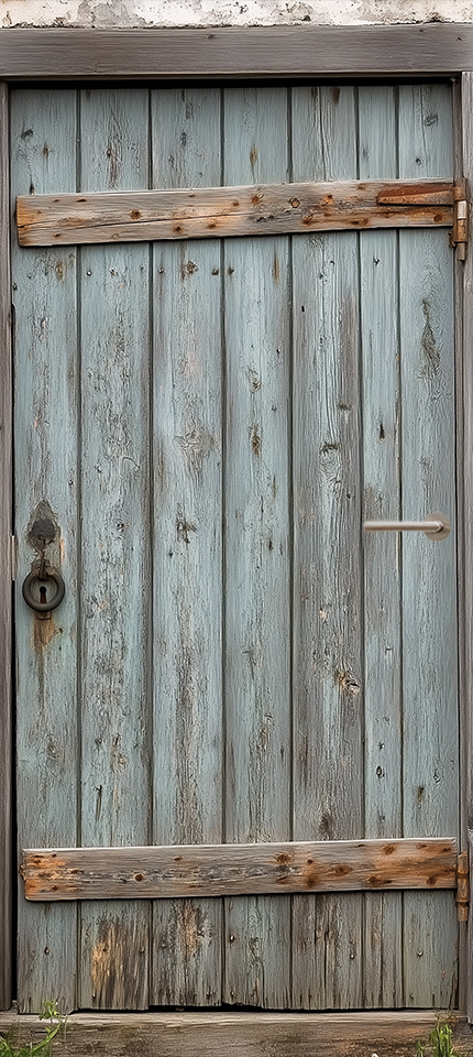 deursticker hoofd foto Deursticker / poster vervallen houten planken deur inspiratie western stijlvol vintage