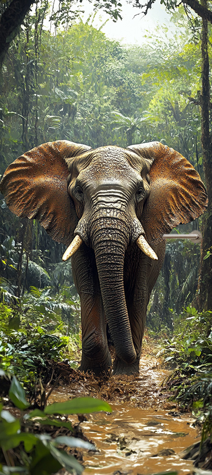 deursticker hoofd foto Deursticker / poster olifant in de jungle oerwoud regenwoud natuur dieren creatief inspiratie