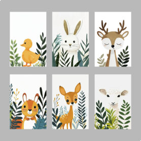 waterverf dieren set voordeel posters schaap eend hert konijn hert schaap