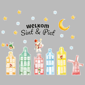 sinterklaas raamstickers statisch hebruikbaar kleur zwarte piet sneeuw sterren