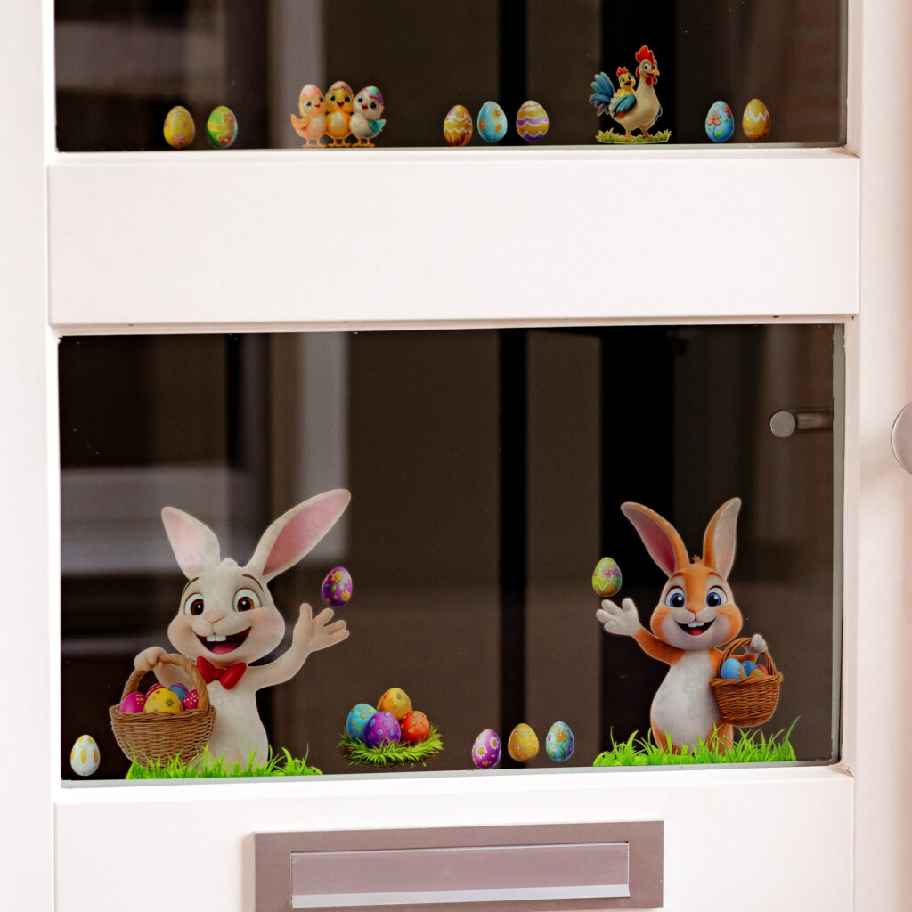 raamfolie raamstickers herbruikbaar pasen eieren paashaas kleurrijk herbruikbaar statisch