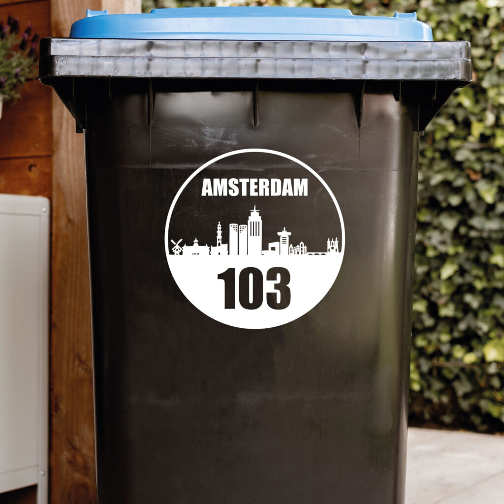 Containersticker huisnummer skyline Amsterdam