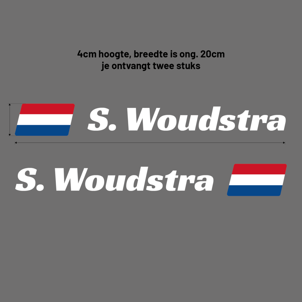 racing sticker set met eigen naam vlag auto raamsticker wit