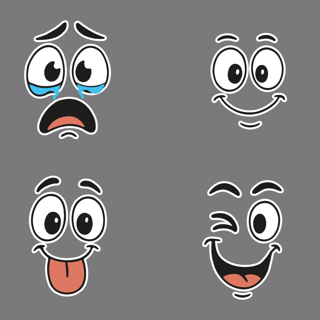 grappige cartoon gezichten lach huil knipoog emoji klikostickers ideeen goedkoop Temu aliexpress action gamma praxis set