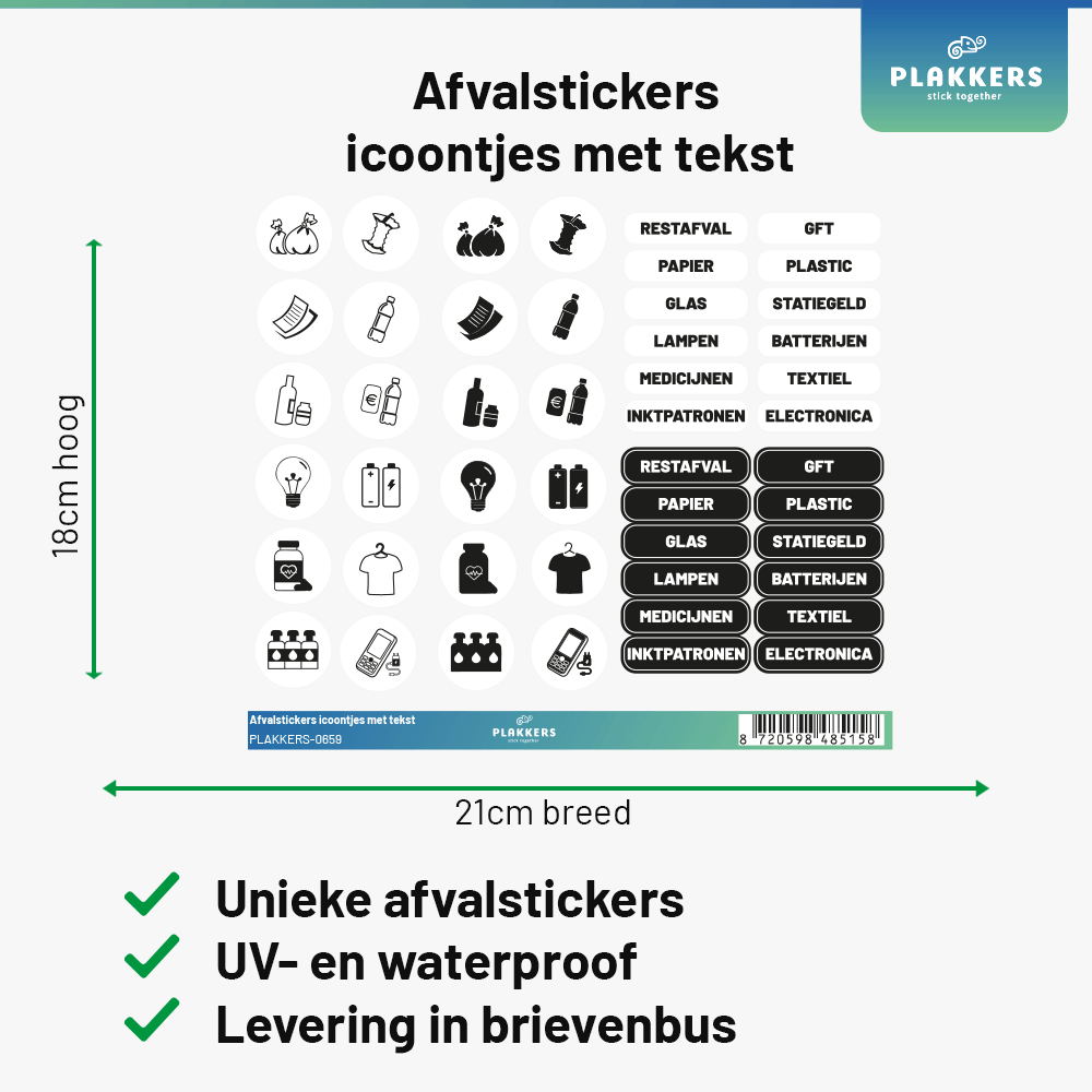 Afvalstickers Icoontjes met Tekst