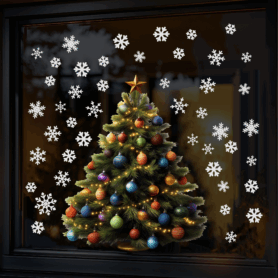 Raamstickers Kerstboom SMALL - met extra sneeuwvlokken - Herbruikbare kerst stickers