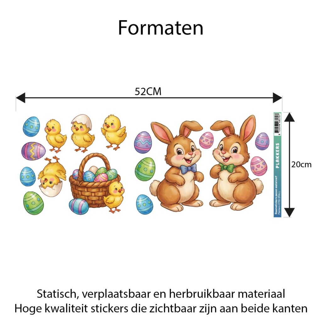 Raamstickers Pasen herbruikbaar in waterverf stijl – Small formaat