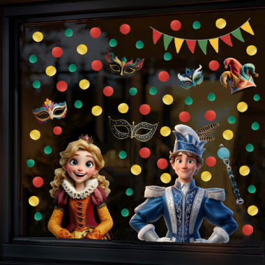 productfoto Raamstickers Carnaval – Prins en Prinses Carnaval – SMALL variant – Raamdecoratie Carnaval