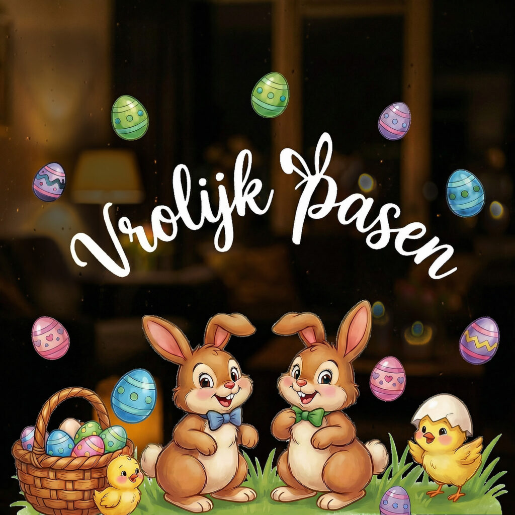 raamstickers pasen herbruikbaar vrolijk pasen tekst