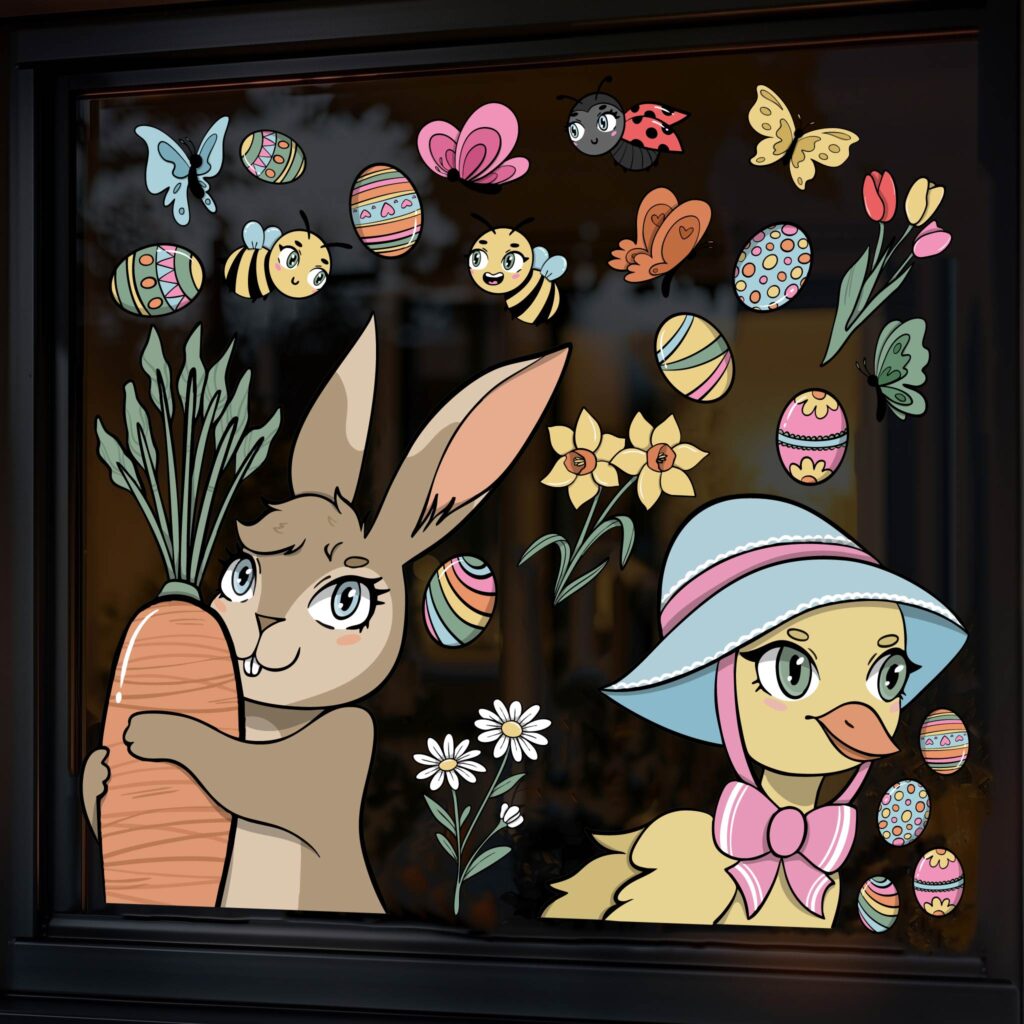 Raamstickers Pasen herbruikbaar Handgetekende Raamdecoratie Pasen